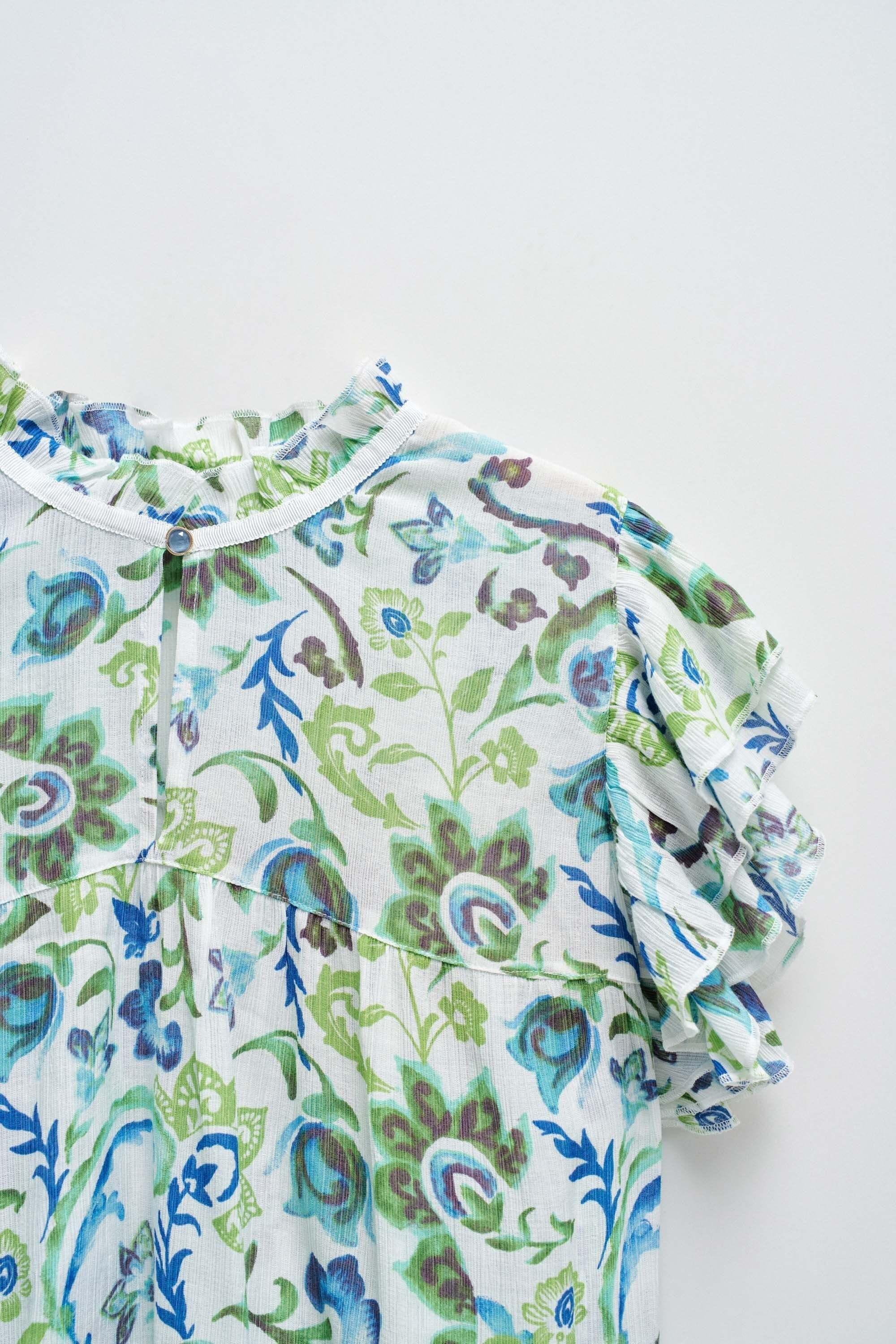 Salsa Ruffled Detail Print Blouse Manches Courtes  