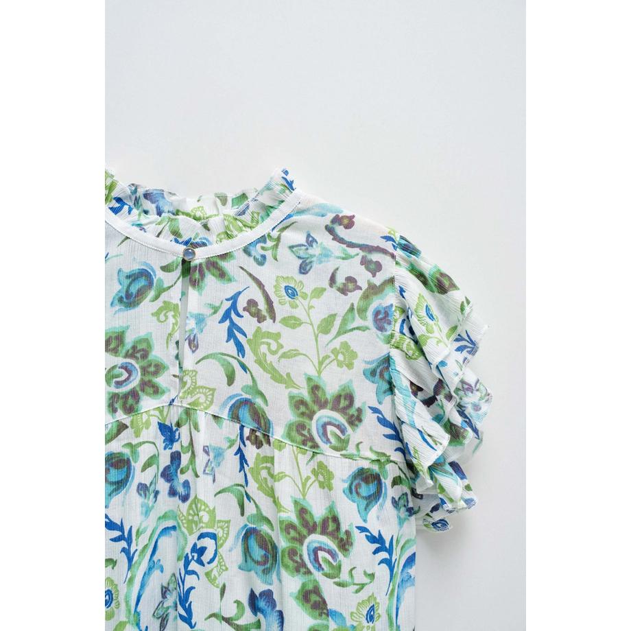 Salsa Ruffled Detail Print Kurzarmbluse  