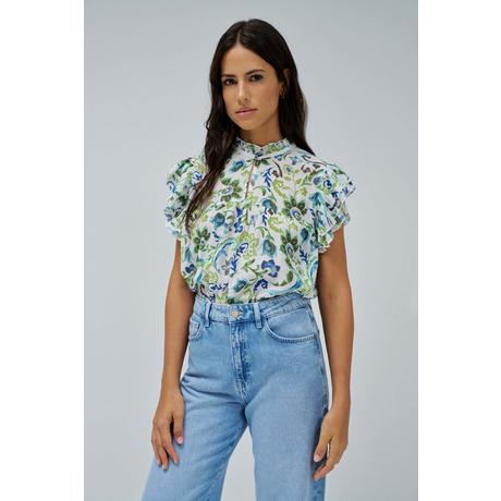 Salsa Ruffled Detail Print Blouse Manches Courtes  