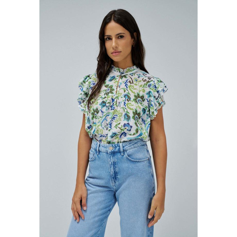 Salsa Ruffled Detail Print Kurzarmbluse  