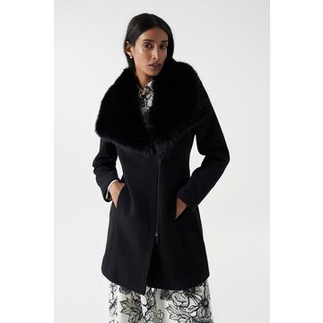 Manteau en laine Wool Coat With Fur Collar