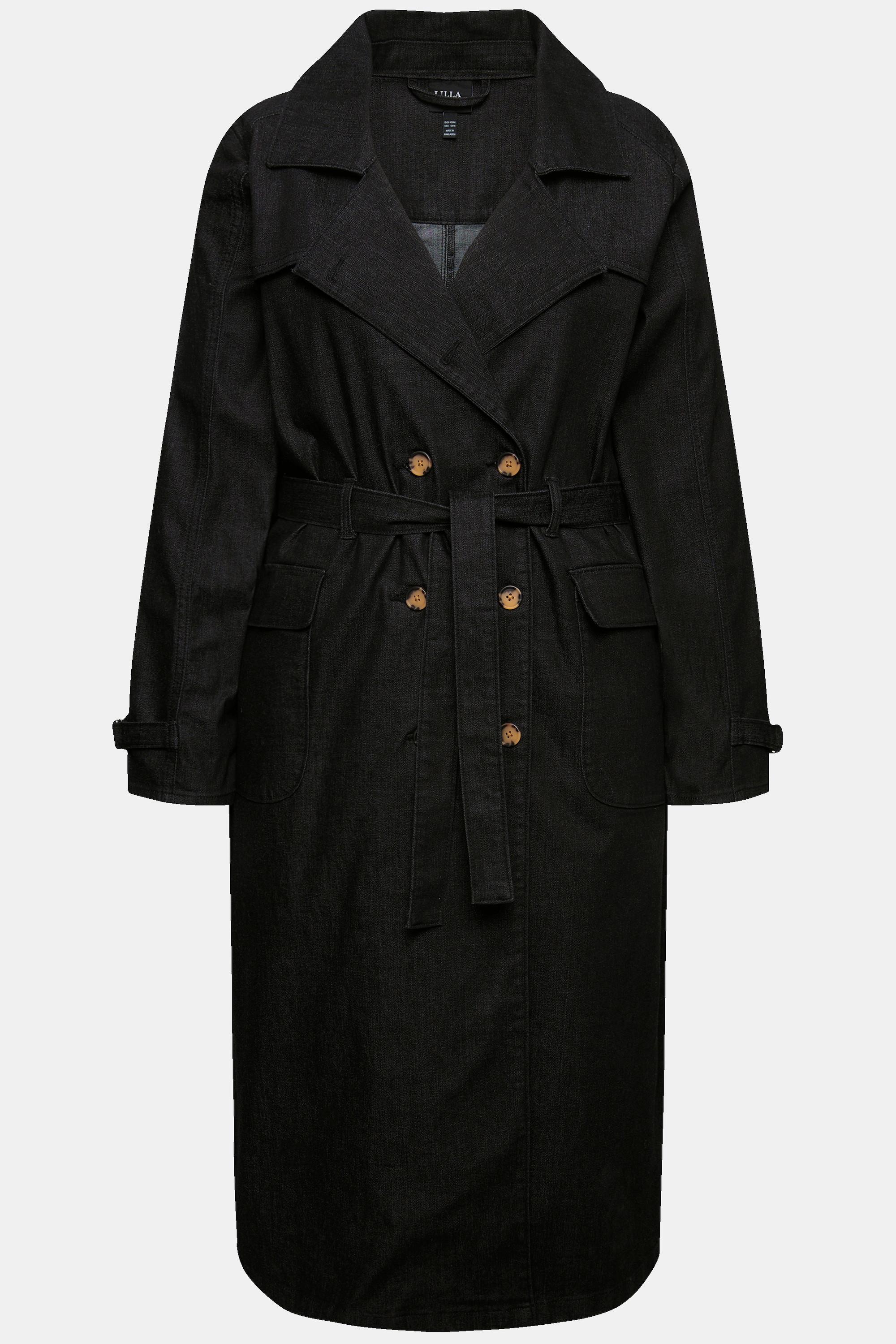 Ulla Popken  Jeans-Trenchcoat, Reverskragen, Vintage, doppelreihig 