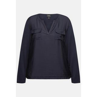 Ulla Popken Blusenshirt Ziersteine Tunika-Ausschnitt Langarm  