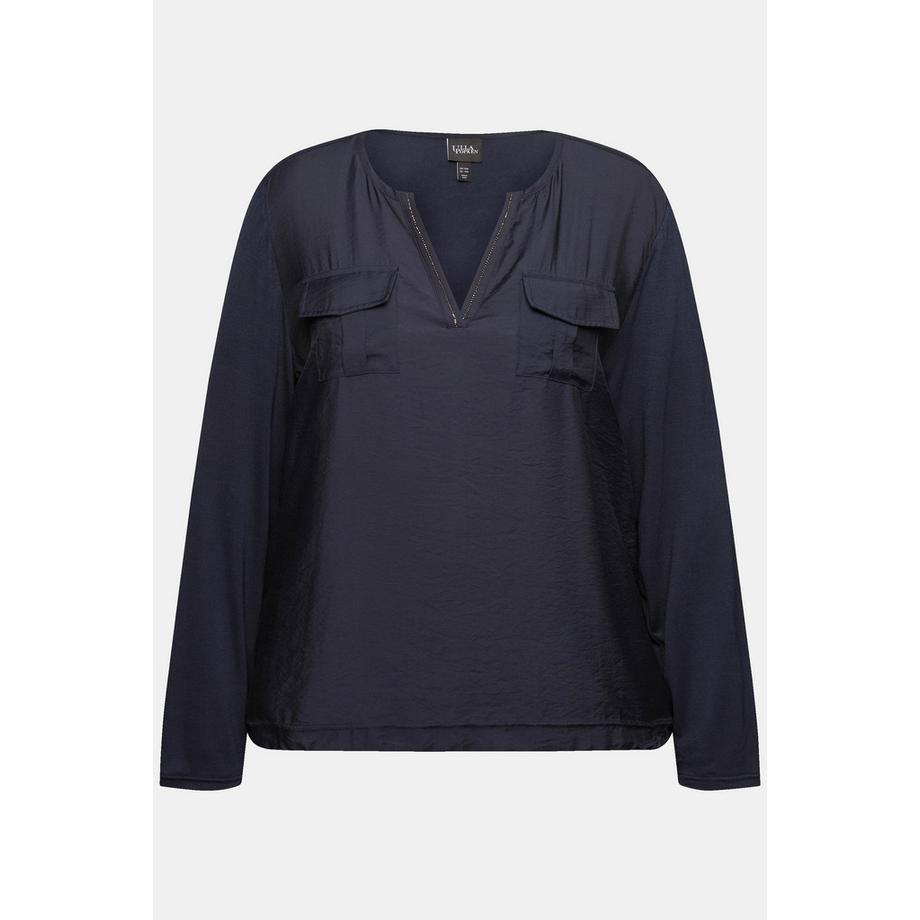 Ulla Popken Blouse Pierres Fantaisie Col Tunisien Manches Longues  