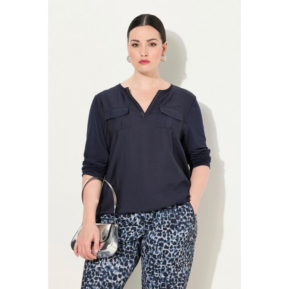 Ulla Popken Blouse Pierres Fantaisie Col Tunisien Manches Longues  