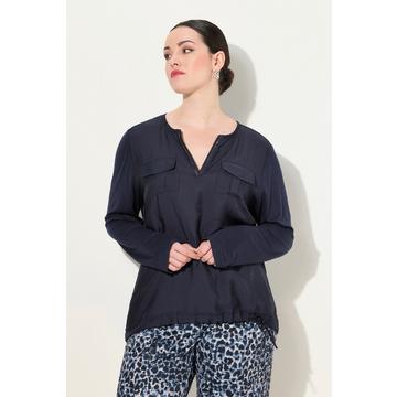 Blouse avec pierres fantaisie, col tunisien et manches longues