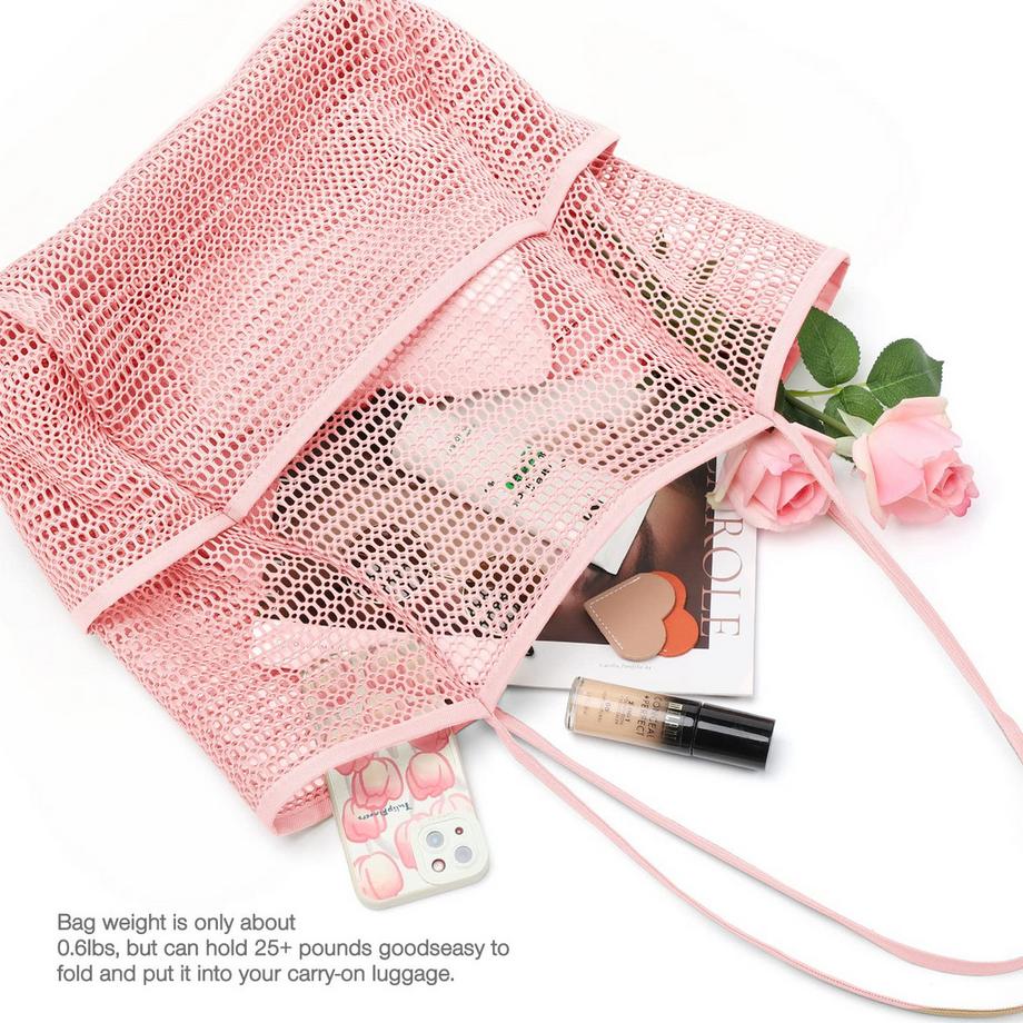 Only-bags.store Grand sac de plage pliable en maille avec poches  