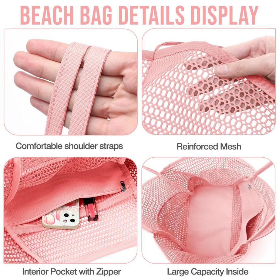 Only-bags.store Grand sac de plage pliable en maille avec poches  