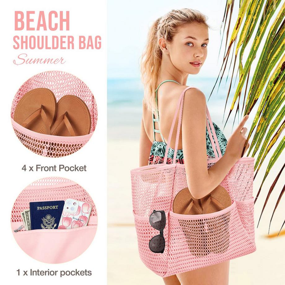 Only-bags.store Grand sac de plage pliable en maille avec poches  