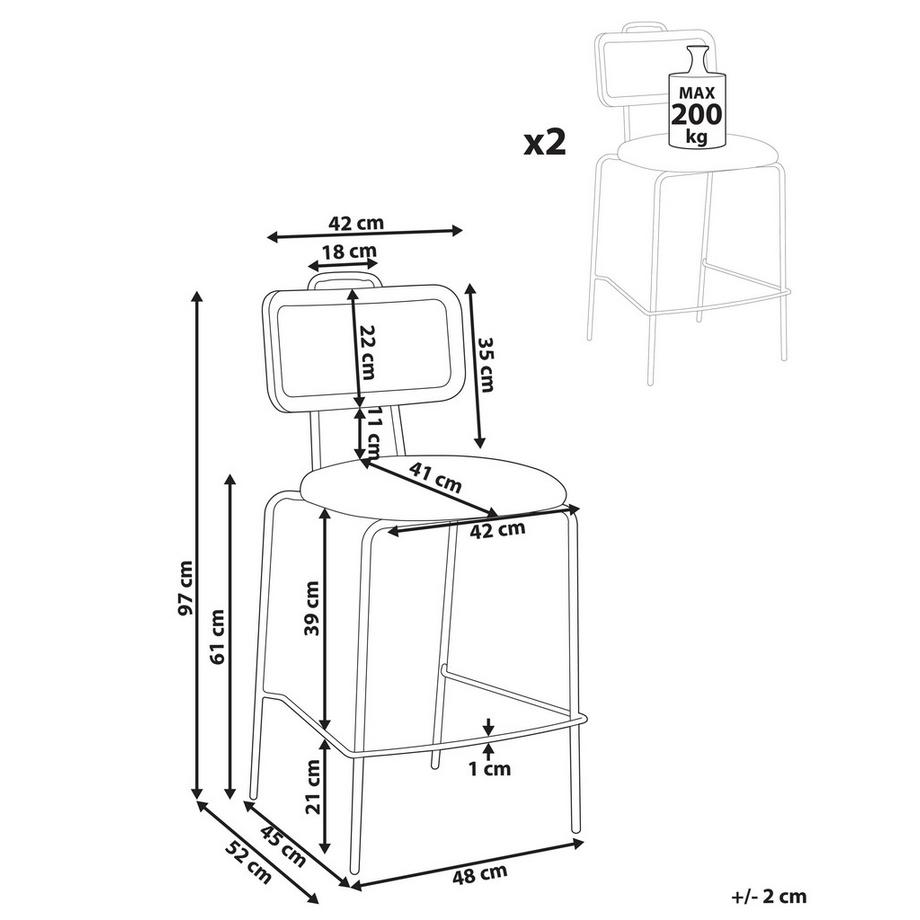 Beliani Lot de 2 chaises de bar en Cuir PU  ADELANTO  