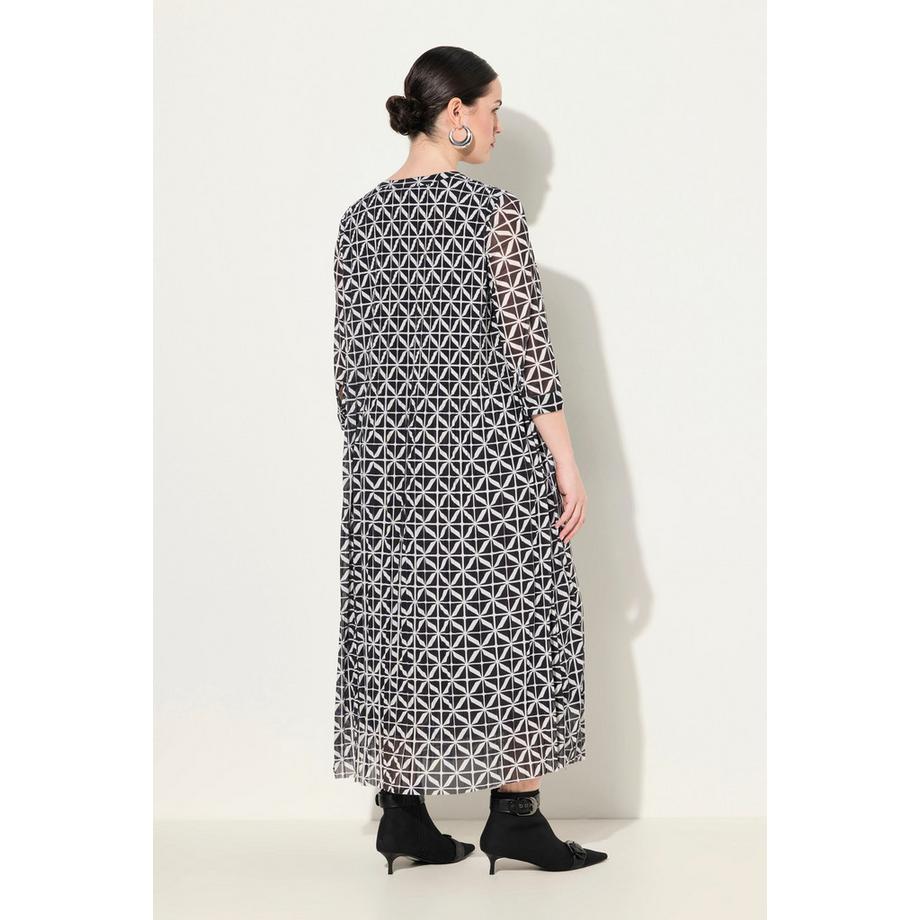 Ulla Popken Abito maxi di mesh doppio strato scollo a girocollo maniche 3/4  