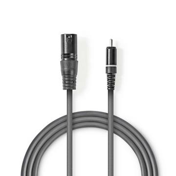 Câble audio asymétrique | XLR 3 broches mâle | RCA mâle | Nickelé | 1,50 m | Rond | PVC | Gris foncé | Gaine en carton