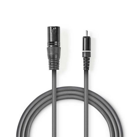 Nedis  Câble audio asymétrique | XLR 3 broches mâle | RCA mâle | Nickelé | 1,50 m | Rond | PVC | Gris foncé | Gaine en carton 