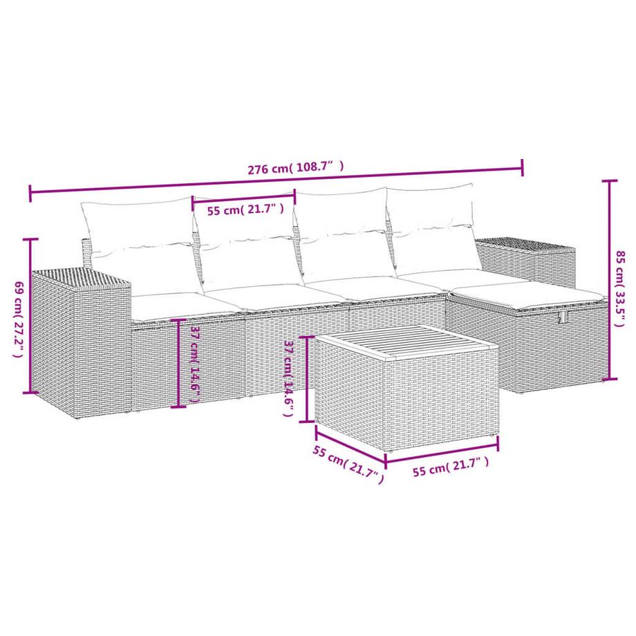 VidaXL set divano da giardino Polirattan  