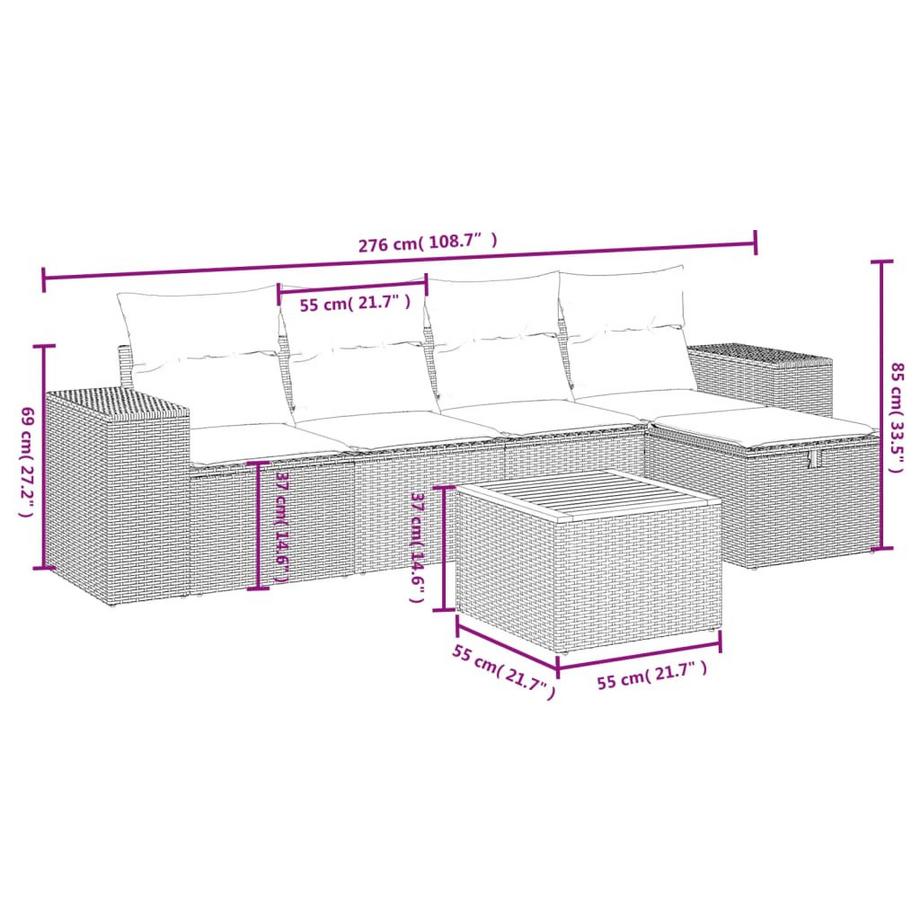 VidaXL set divano da giardino Polirattan  