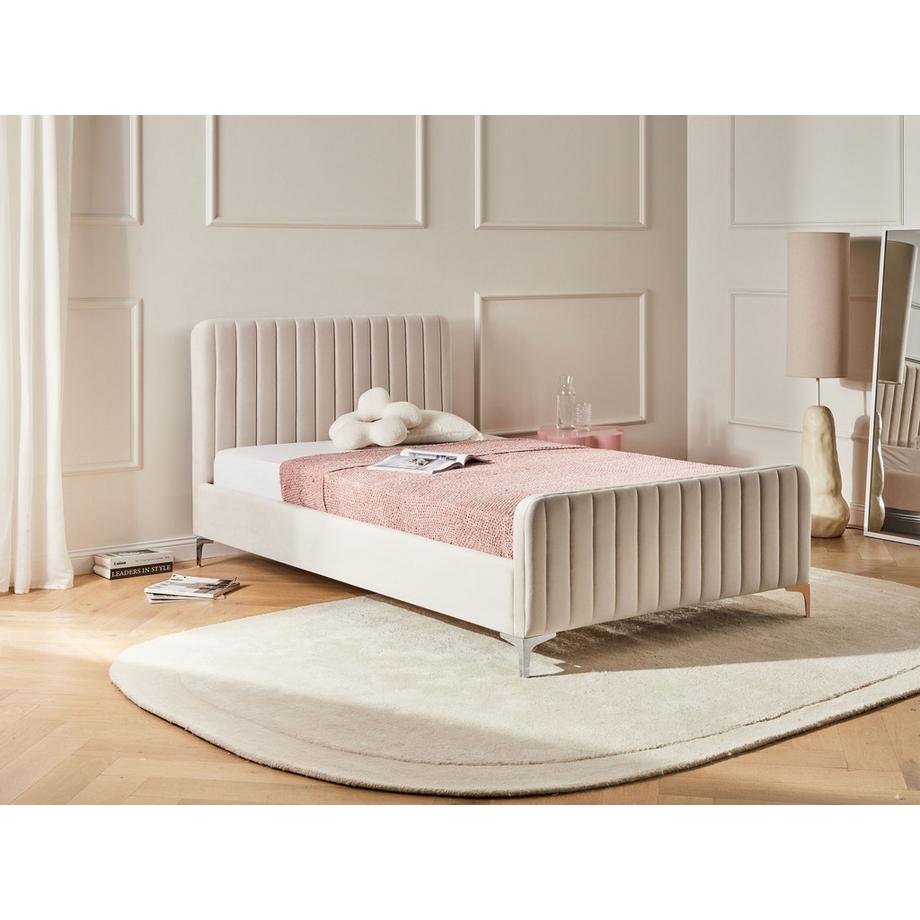 Beliani Lit avec sommier en Velours  LUNAN  