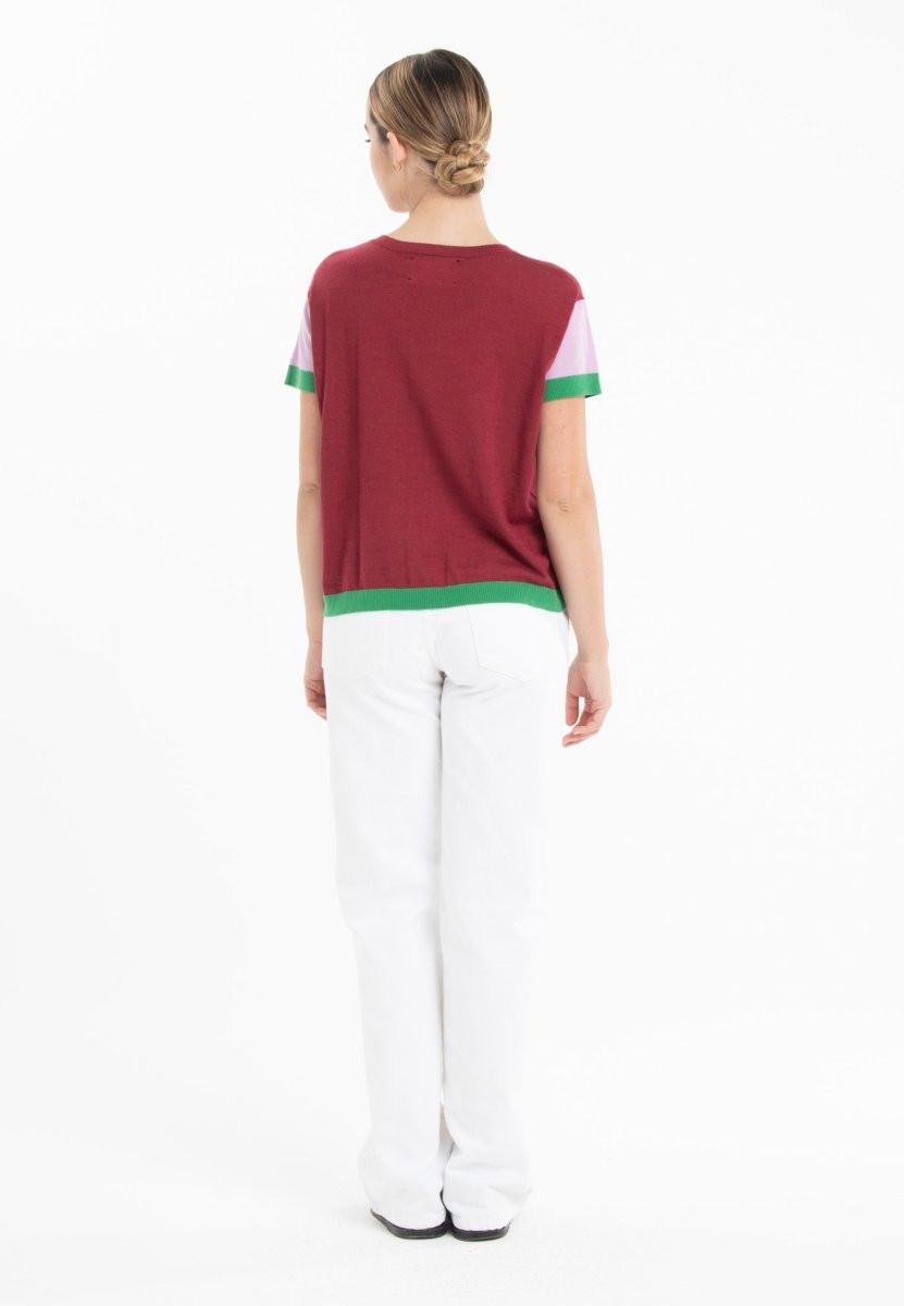 Studio Cashmere8  T shirt col rond manches courtes tricolore 2 fils ultrafin en cachemire et laine KELLY 7 