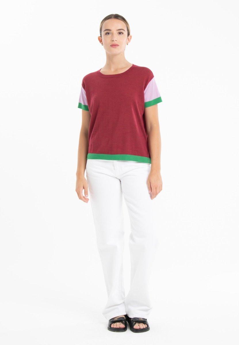 Studio Cashmere8  T shirt col rond manches courtes tricolore 2 fils ultrafin en cachemire et laine KELLY 7 