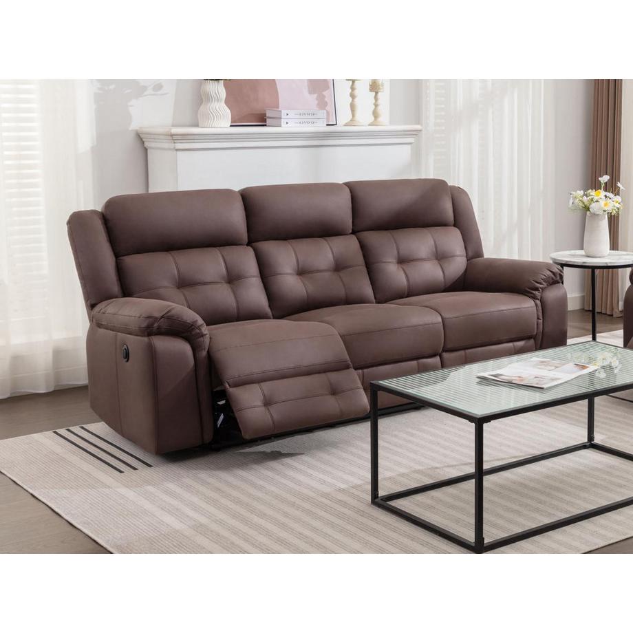 Vente-unique Canapé 3 places relax électrique en microfibre aspect cuir vieilli marron ORTIANO  