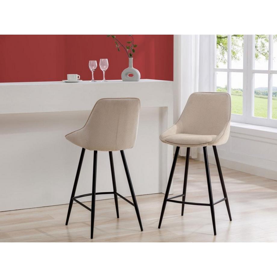 Vente-unique Barhocker 2er-Set - Cord &es Metall - Cremefarben - MASURIE  