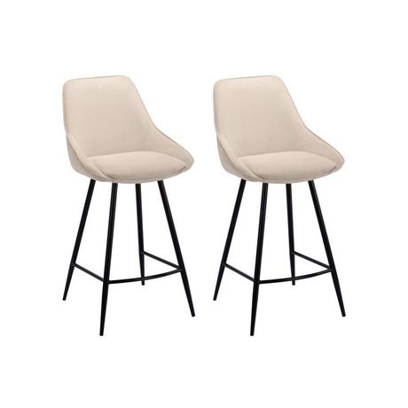 Vente-unique Sgabello da bar in Velluto a coste e Metallo Nero Panna - Lotto di 2 - MASURIE  