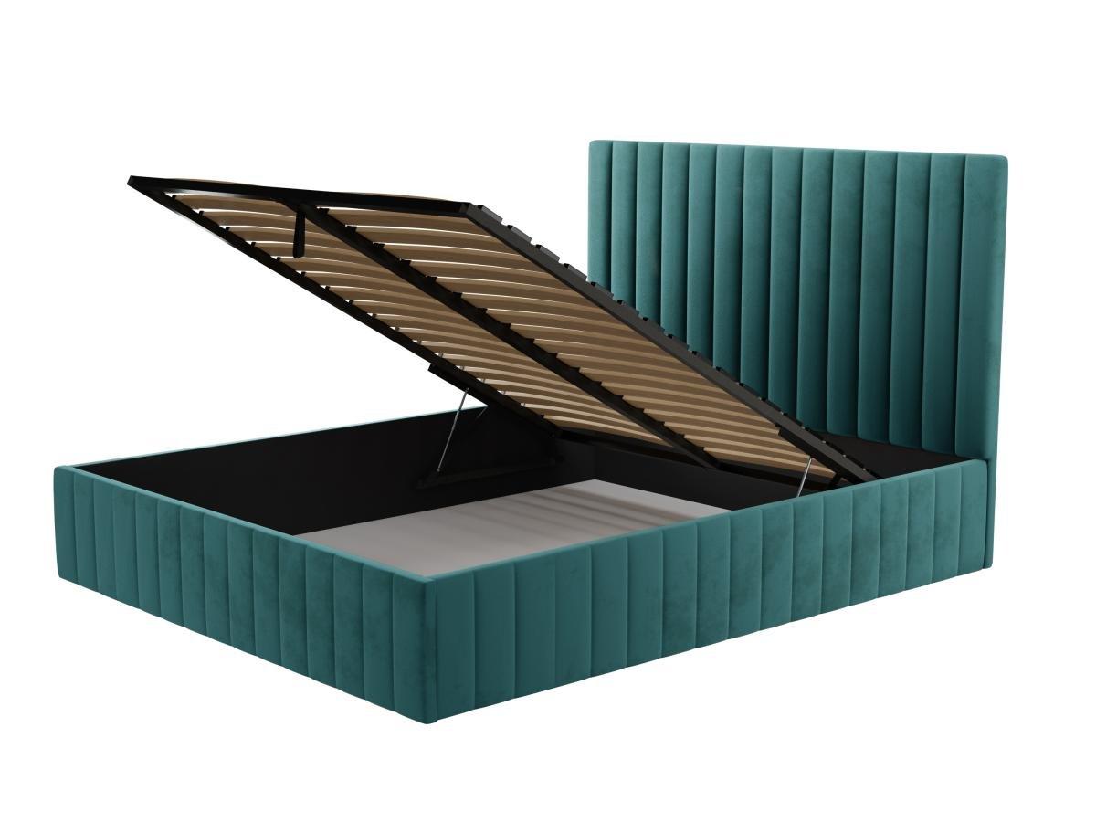 PASCAL MORABITO Letto con contenitore 180x200cm testata letto impunture verticali Velluto Verde petrolio + Materasso - LARALI  