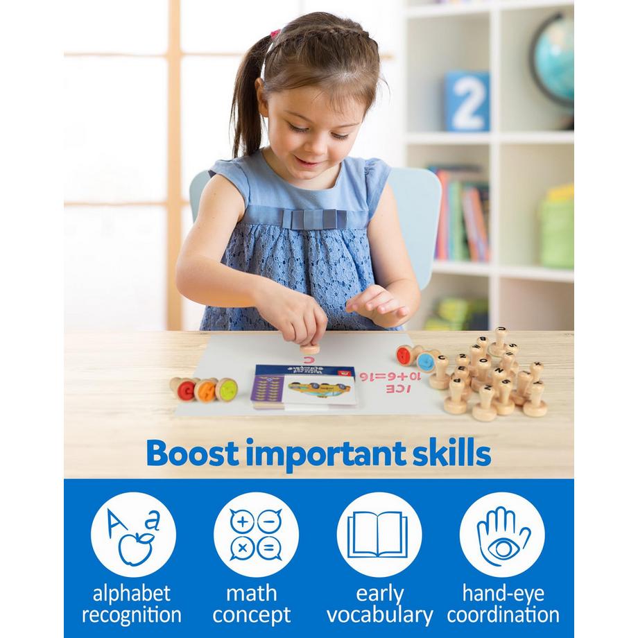 Activity-board  Lettres en bois avec sceaux numériques, lettres ABC avec sceaux et apprentissage des mathématiques avec sceaux numériques, fournitures d'art et d'artisanat 