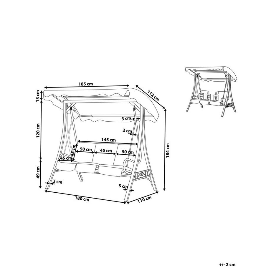 Beliani Hollywoodschaukel aus Stahl Klassisch GARBO  
