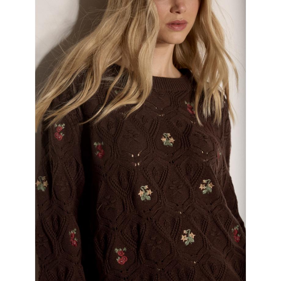 APRICOT Pointelle Knit Floral Embroidered Jumper  