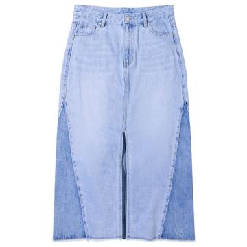 Jupe Denim Bords Éffilochés Délavage Moyen