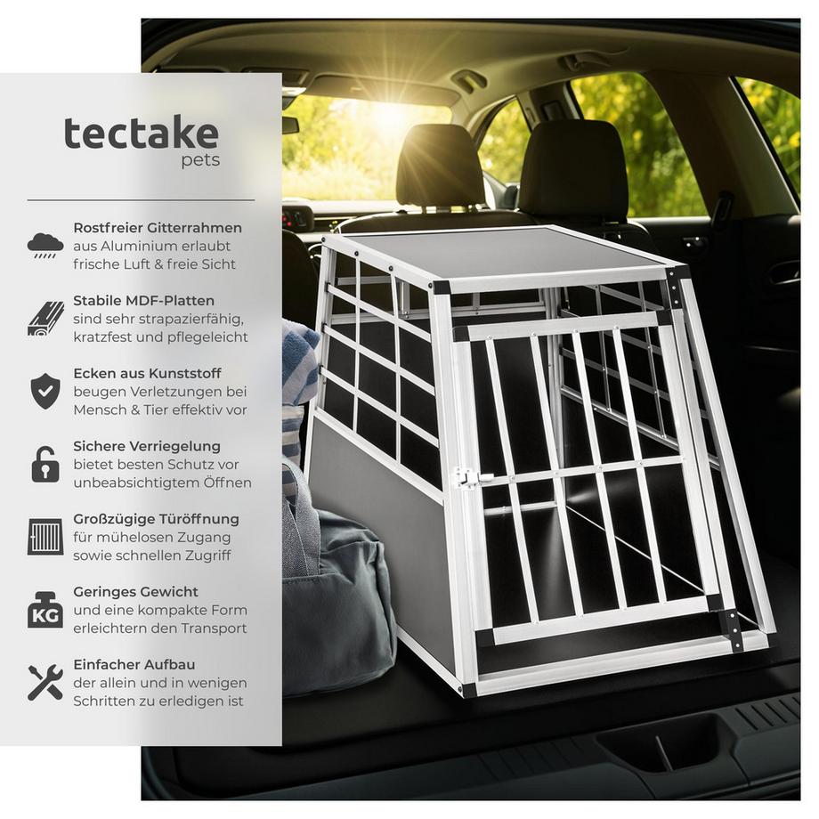 Tectake  Hundetransportbox single  mit gerader Rückwand aus Aluminium, robust und pflegeleicht 