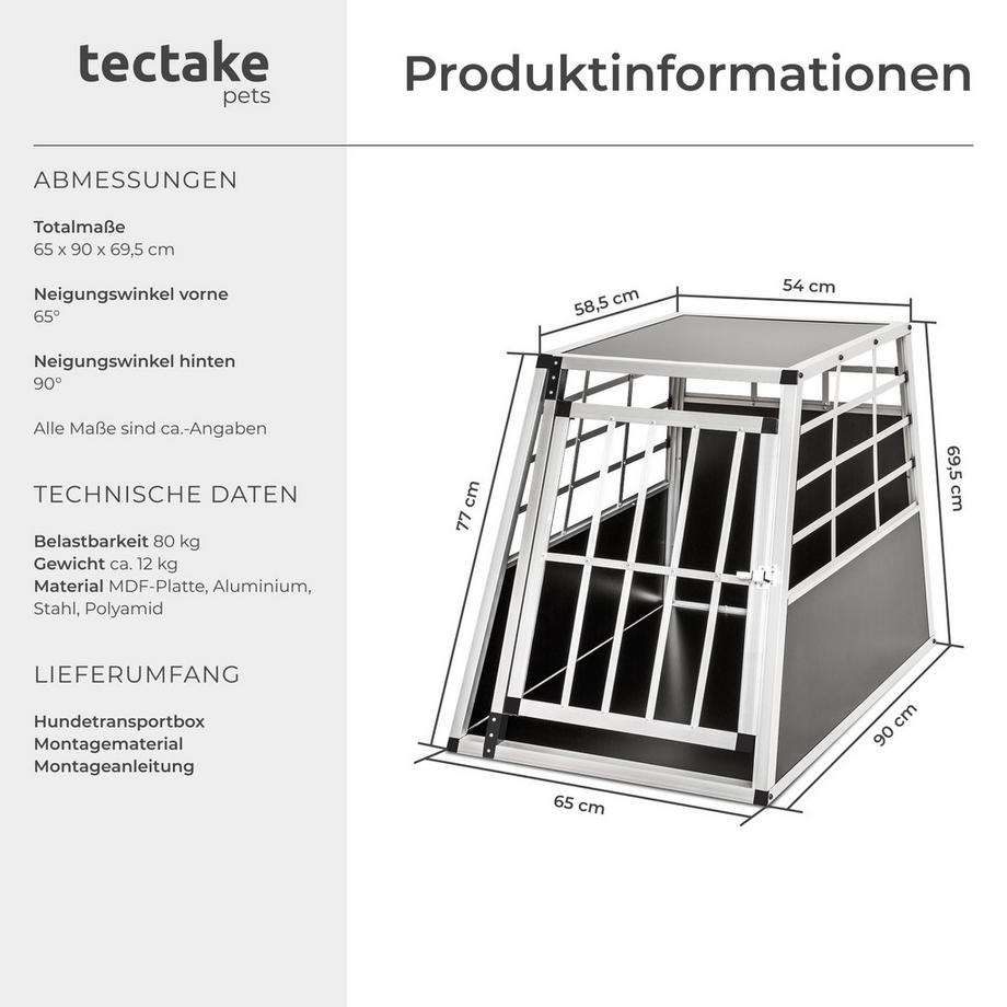 Tectake  Hundetransportbox single  mit gerader Rückwand aus Aluminium, robust und pflegeleicht 