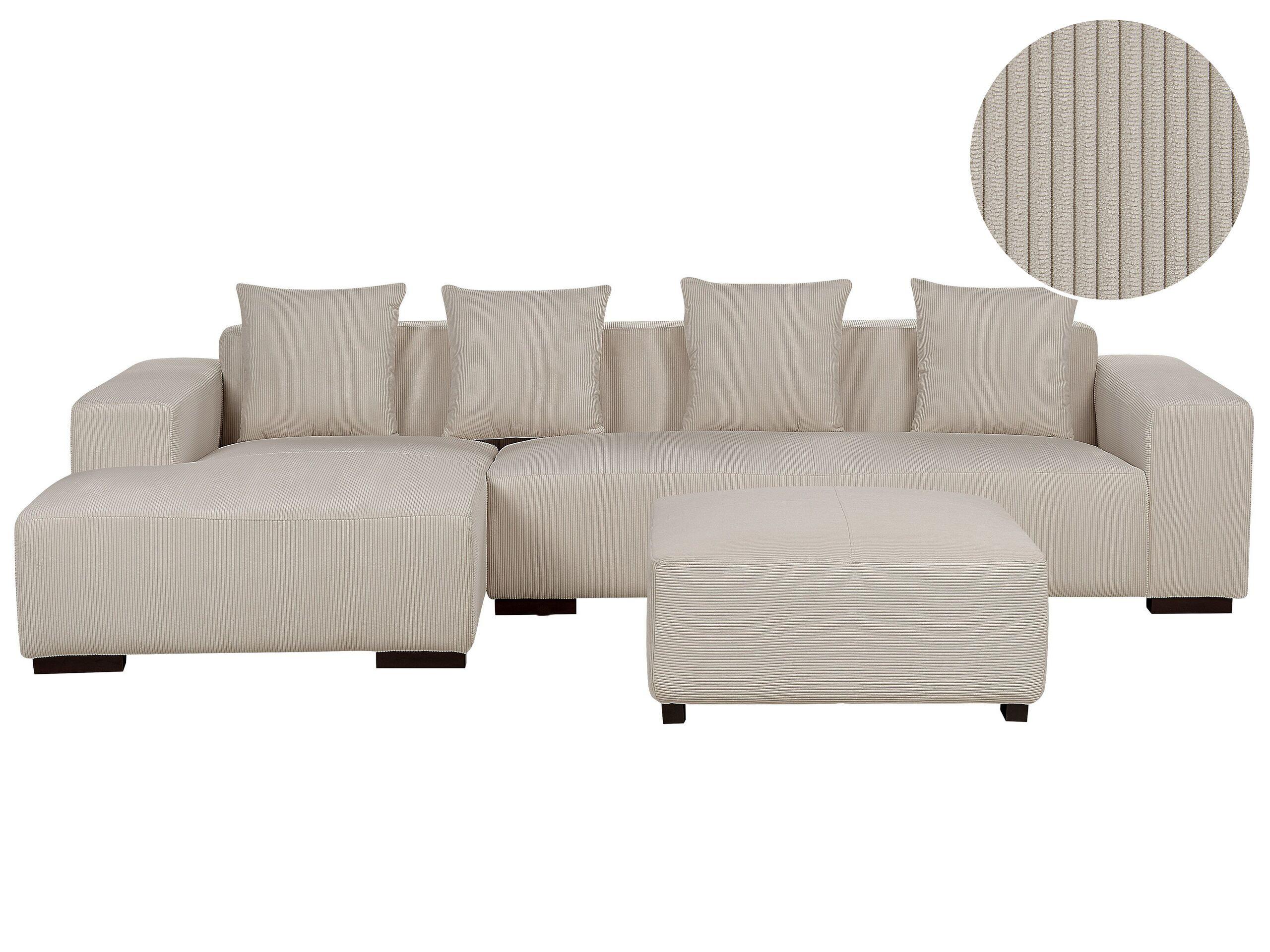 Beliani Ecksofa mit Ottomane aus Cord Modern LUNGO  