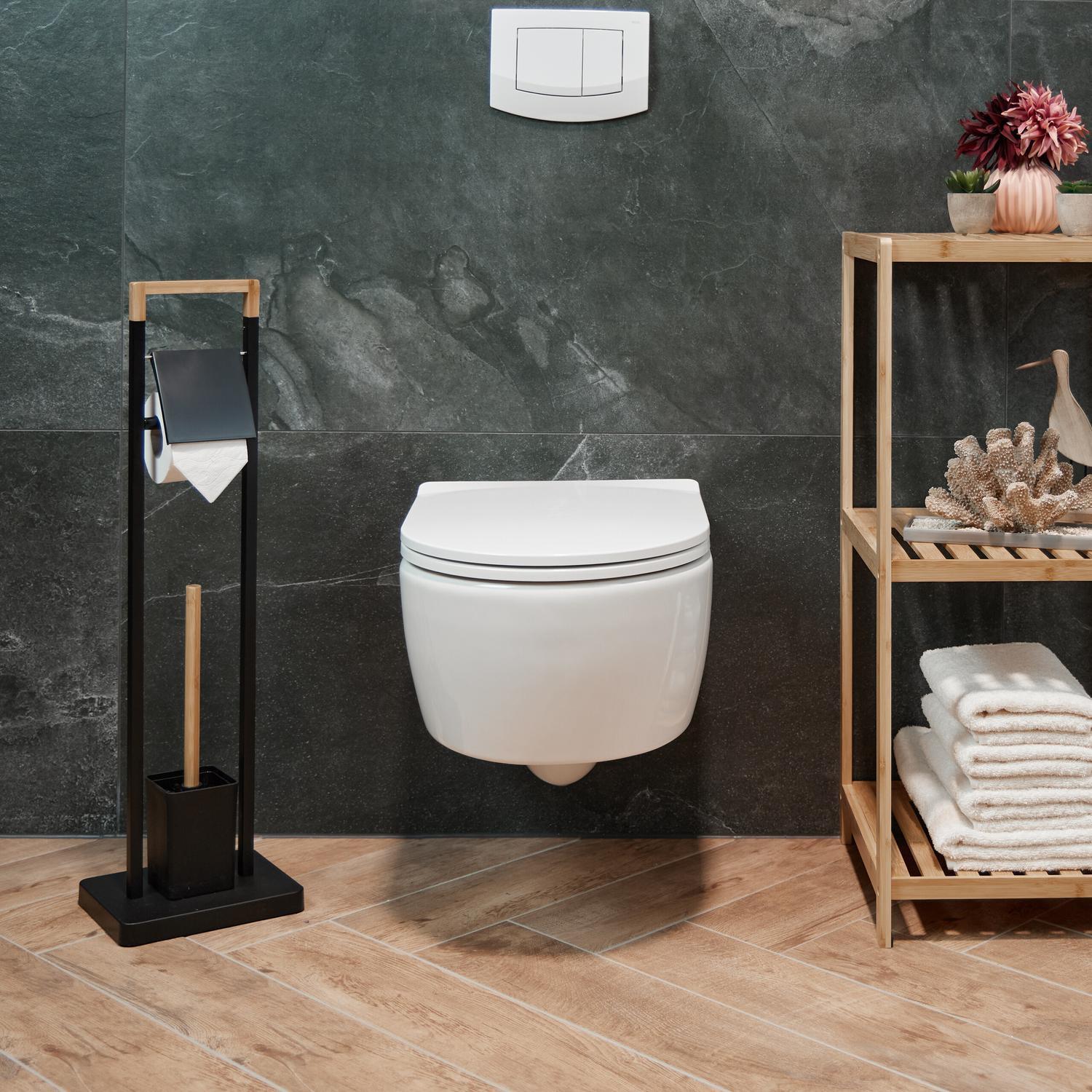 Northix Chaise de toilette en bambou et acier inoxydable  