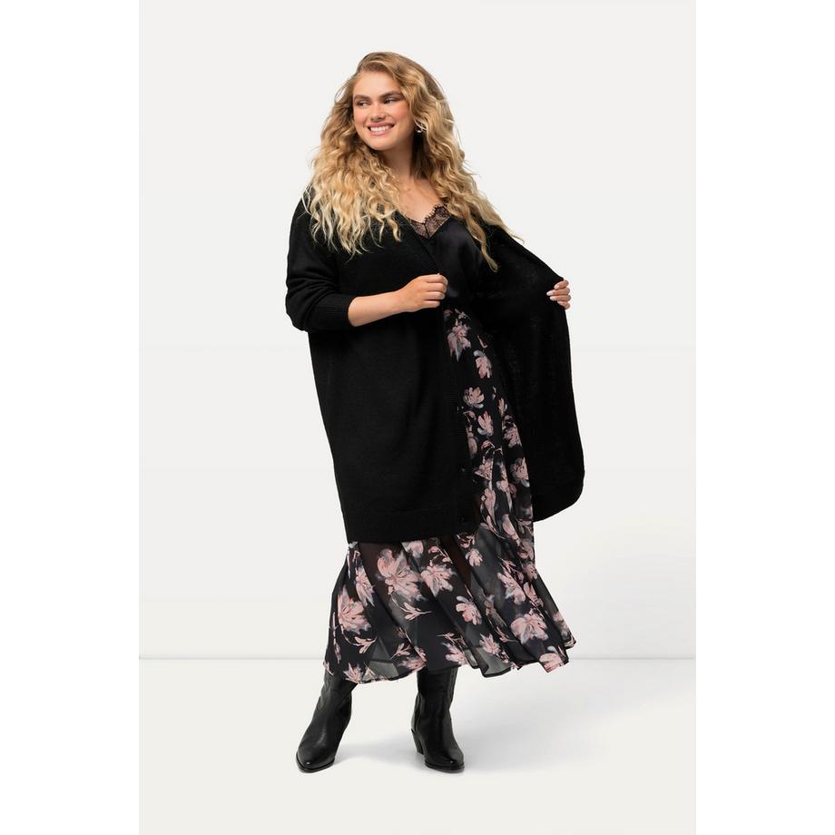 Ulla Popken Cardigan Boxy Maglia Fine Bottoni Scollo V  