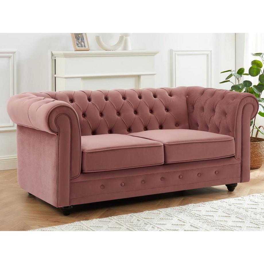 Vente-unique Sofa 3-Sitzer & 2-Sitzer - Samt - Pastellrosa - CHESTERFIELD  