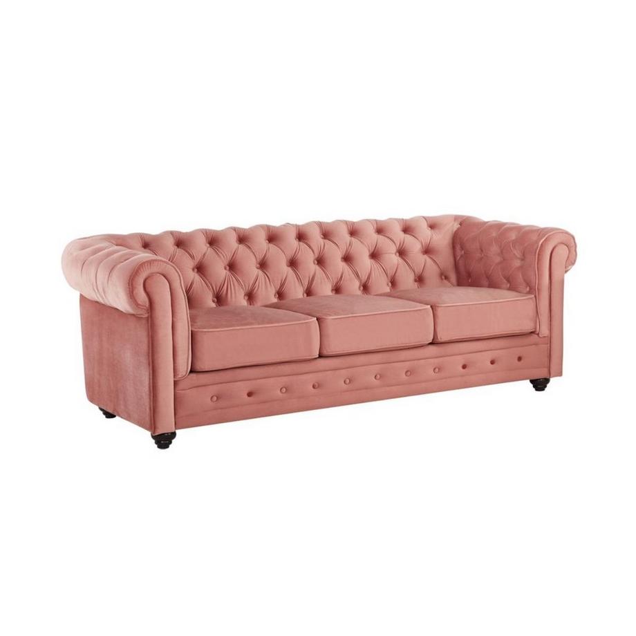 Vente-unique Sofa 3-Sitzer & 2-Sitzer - Samt - Pastellrosa - CHESTERFIELD  