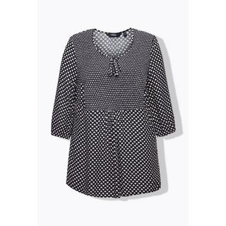 Ulla Popken  Blusa a punto smock con cuori, taglio svasato, scollo a girocollo e maniche a 3/4 