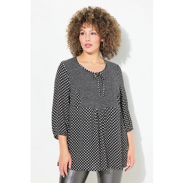 Blusa a punto smock con cuori, taglio svasato, scollo a girocollo e maniche a 3/4