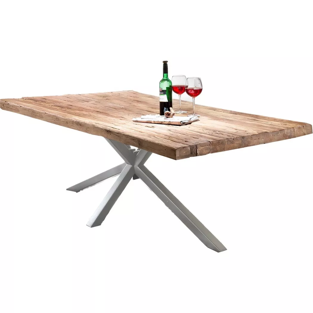 SIT Esstisch "Lourdes aus recyceltem Teakholz mit Metallgestell" 50 mm starke Teakholzplatte & extravagantes Metallgestell