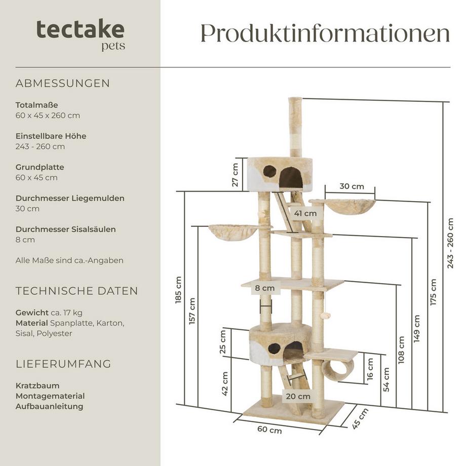 Tectake  Albero tiragraffi  Hansi 243 a 260 cm 