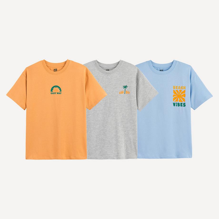 3er-Set T-Shirts mit Rundhalsausschnitt und kurzen Ärmeln mit Brustdruck