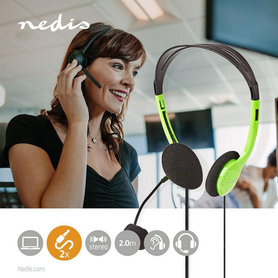 Nedis  PC -Headset | On-Ear | Stereo | 2x 3,5 mm | Faltbares Mikrofon | Grün 