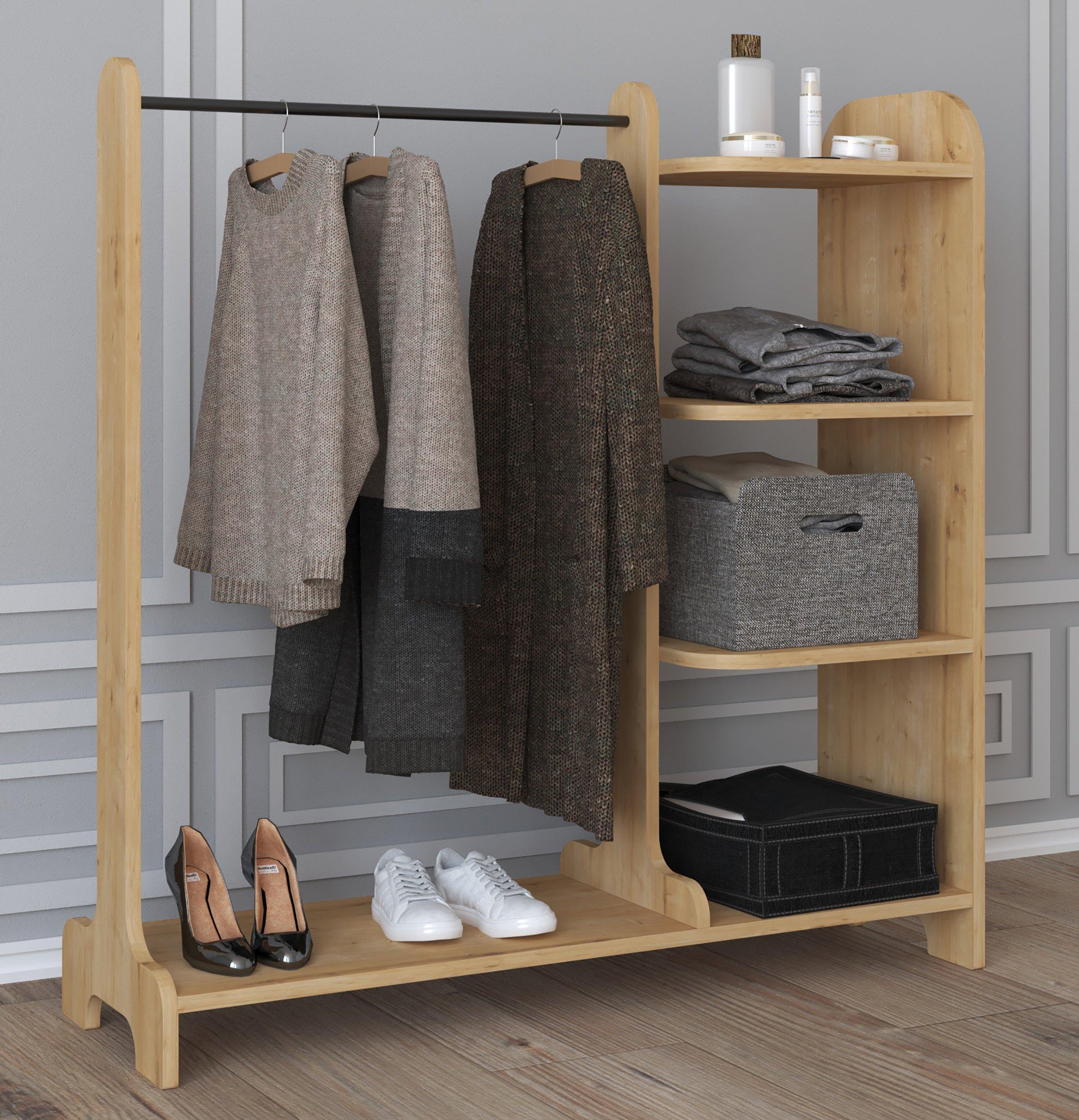 VCM Holz offener Kleiderschrank begehbarer Kleiderregal Schrank Kleiderstange Lempu H. 110 cm  