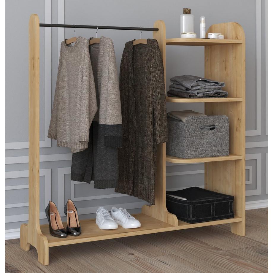 VCM Holz offener Kleiderschrank begehbarer Kleiderregal Schrank Kleiderstange Lempu H. 110 cm  