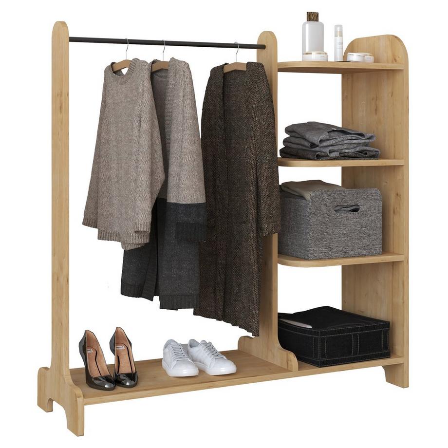 VCM Holz offener Kleiderschrank begehbarer Kleiderregal Schrank Kleiderstange Lempu H. 110 cm  