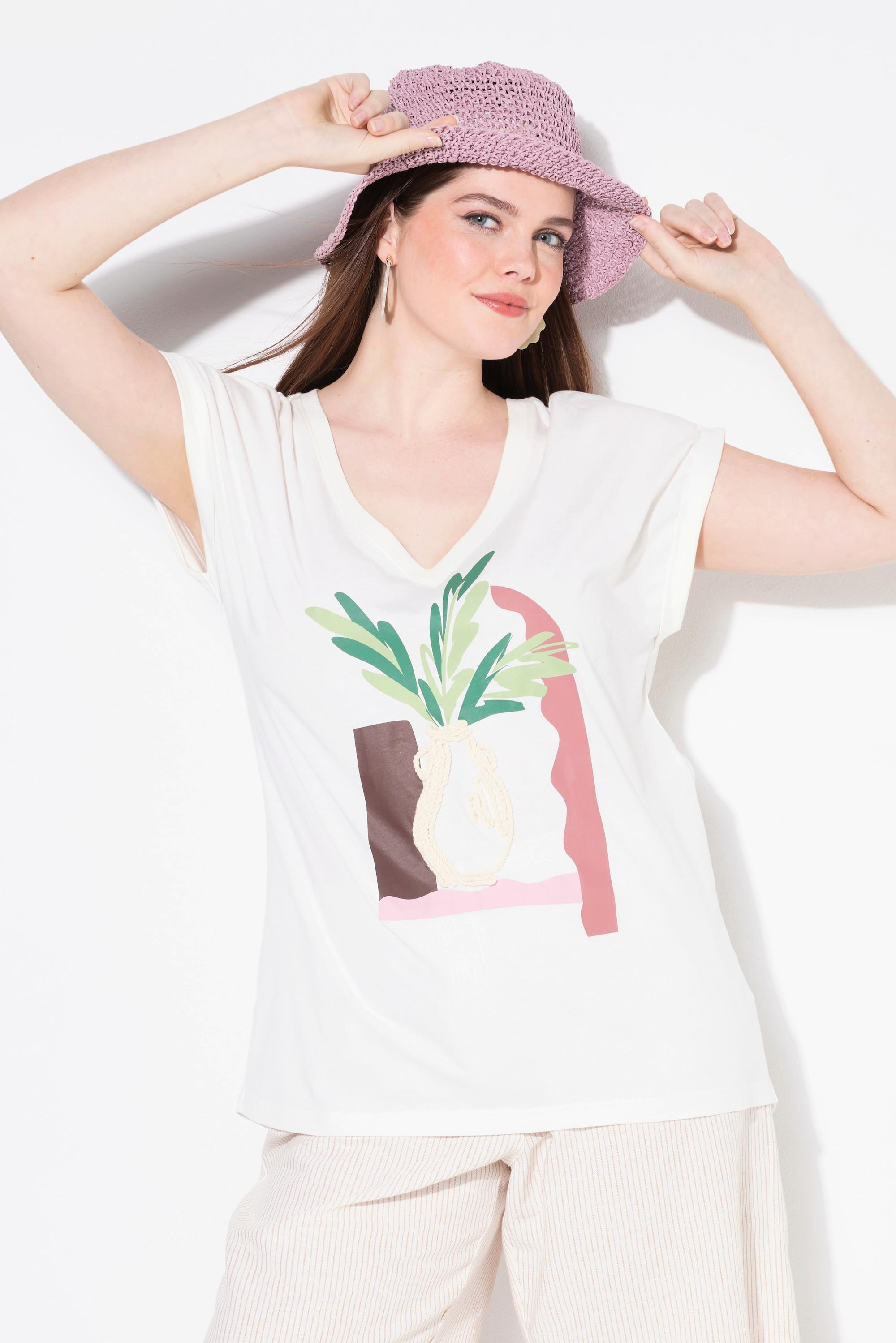 Ulla Popken Vaso Stampa Scollo a V Mezza Manica T-Shirt  