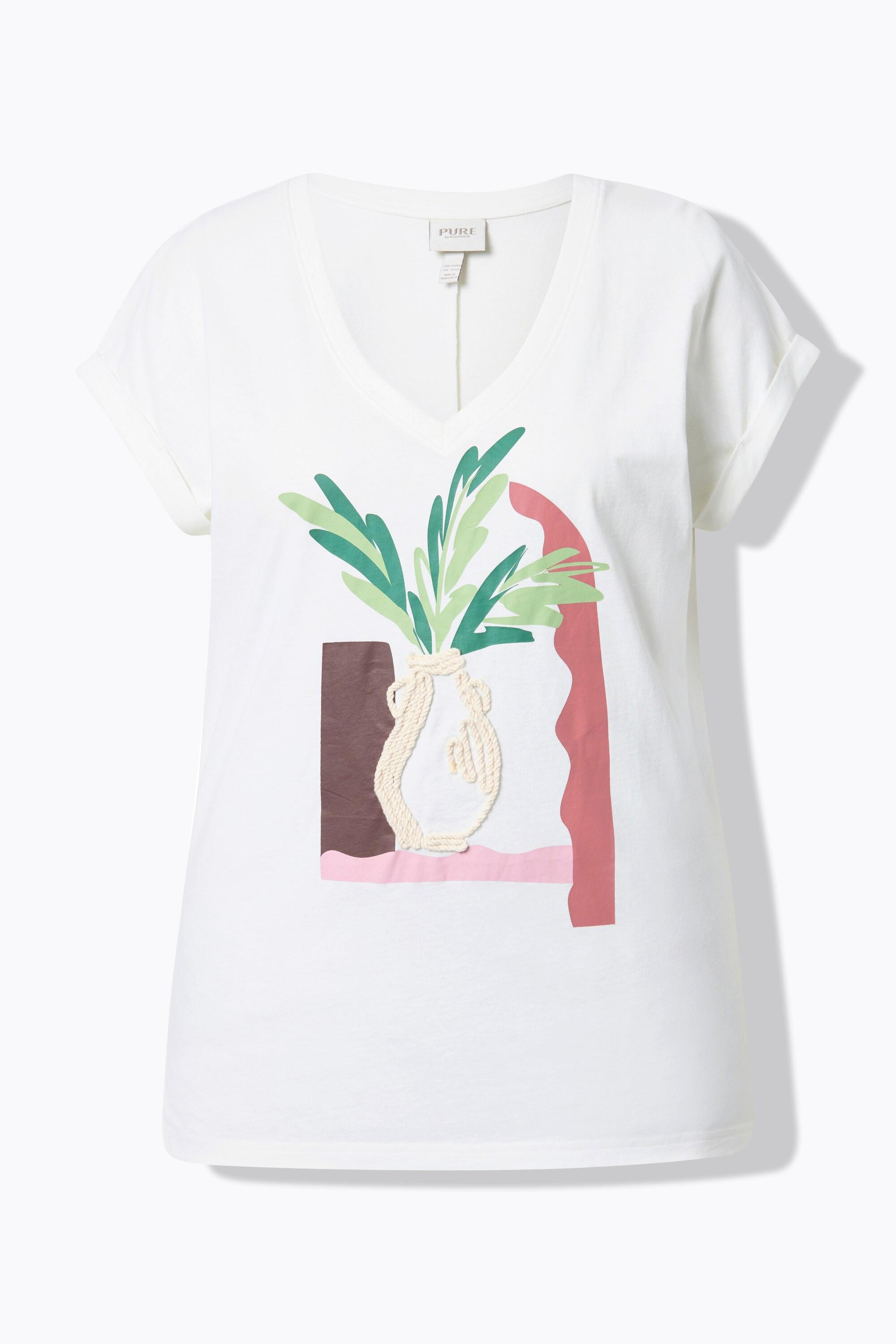 Ulla Popken Vaso Stampa Scollo a V Mezza Manica T-Shirt  