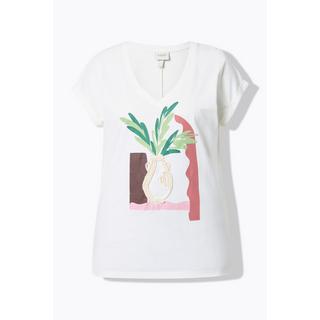 Ulla Popken Vaso Stampa Scollo a V Mezza Manica T-Shirt  
