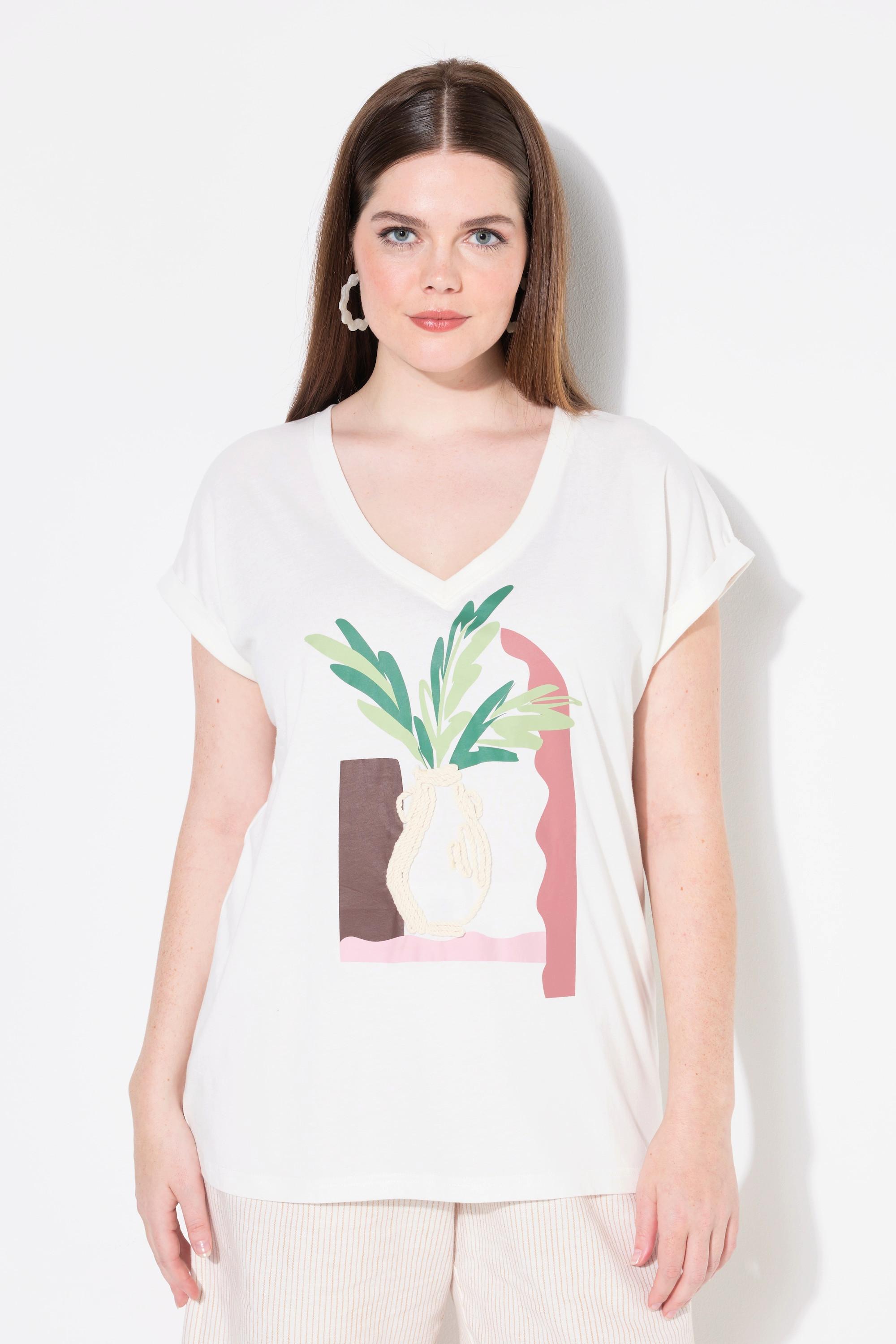 Ulla Popken Vaso Stampa Scollo a V Mezza Manica T-Shirt  